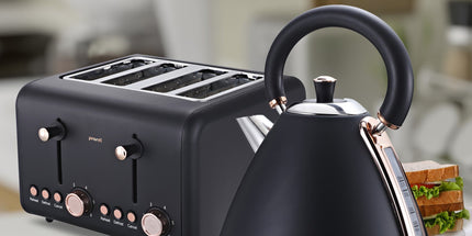 Pronti Toaster, Kettle & Coffee Machine Breakfast Set - Black