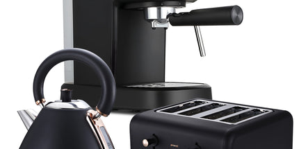 Pronti Breakfast Set with Rose Gold Kettle & Toaster with 1.2L Espresso Machine - Black