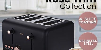 Pronti Breakfast Set with Rose Gold Kettle & Toaster with 1.2L Espresso Machine - Black