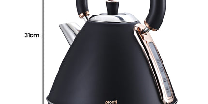 Pronti Breakfast Set with Rose Gold Kettle & Toaster with 1.2L Espresso Machine - Black