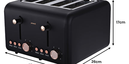 Pronti Breakfast Set with Rose Gold Kettle & Toaster with 1.2L Espresso Machine - Black