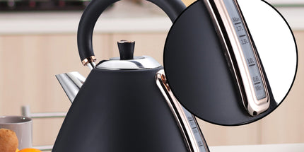 Pronti Breakfast Set with Rose Gold Kettle & Toaster with 1.2L Espresso Machine - Black