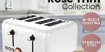 Pronti Breakfast Set with Rose Gold Kettle & Toaster with 1.2L Espresso Machine - White