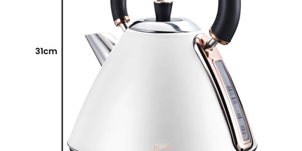 Pronti Breakfast Set with Rose Gold Kettle & Toaster with 1.2L Espresso Machine - White
