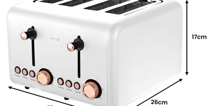 Pronti Breakfast Set with Rose Gold Kettle & Toaster with 1.2L Espresso Machine - White