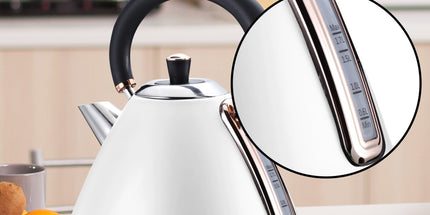Pronti Breakfast Set with Rose Gold Kettle & Toaster with 1.2L Espresso Machine - White
