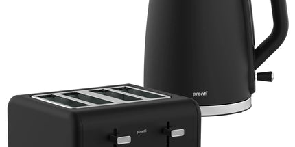 Pronti Silver Noir Collection 4 Slice Toaster and Kettle Bundle