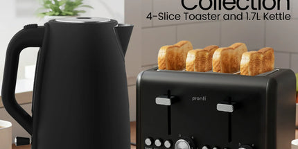 Pronti Silver Noir Collection 4 Slice Toaster and Kettle Bundle