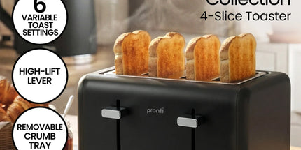 Pronti Silver Noir Collection 4 Slice Toaster and Kettle Bundle