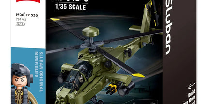 Sluban B1536 Model Kit 1:44 AH-64D Apache Attack Helicopter Chopper Gunship Army Military Air Force Blocks DIY Set Toy