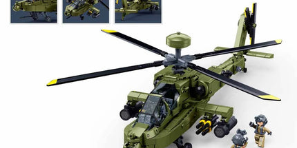 Sluban B1536 Model Kit 1:44 AH-64D Apache Attack Helicopter Chopper Gunship Army Military Air Force Blocks DIY Set Toy