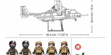 Sluban B1537 Model Kit 1:44 MV-22 Osprey Tiltrotor Helicopter Plane Military Air Force Building Blocks DIY Set Toy