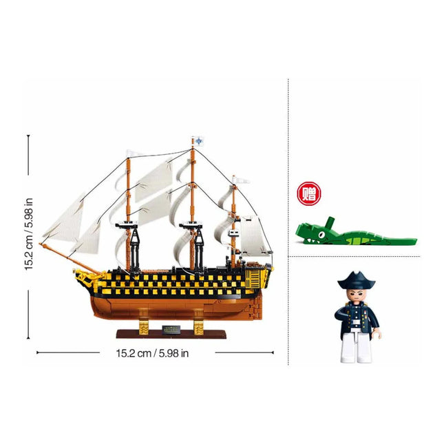 Sluban B1552 Model Kit 1:200 HMS Victory Sailing Battleship Warship Navy Vessel Boat Military DIY Construction Set Toy