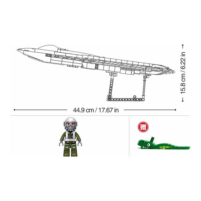 Sluban B1587 Model Kit 1:44 J50 Stealth Fighter Jet Plane - Military Air Force Building Blocks DIY Set Toy