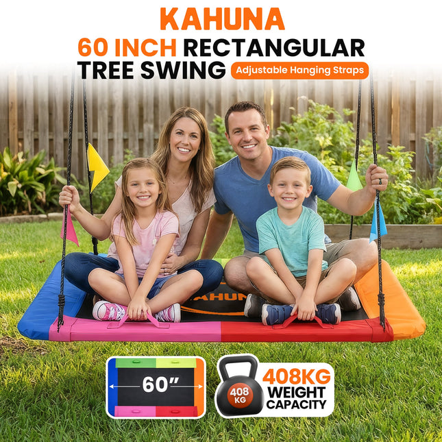 Kahuna Heavy Duty 60 Inch Rectangular Tree Swing With Adjustable 180cm Lifting Ropes Foam Padded Tubes And Full Accessory Kit For Backyard Family Use