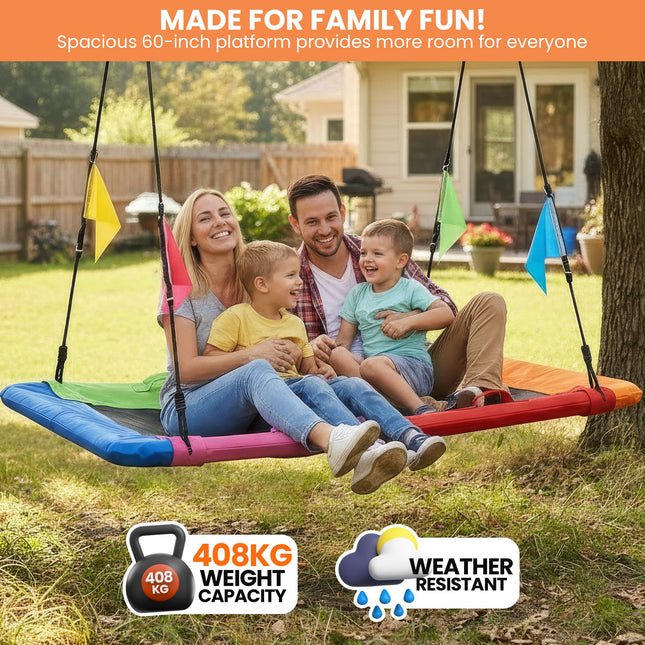 Kahuna Heavy Duty 60 Inch Rectangular Tree Swing With Adjustable 180cm Lifting Ropes Foam Padded Tubes And Full Accessory Kit For Backyard Family Use