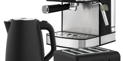 Pronti Breakfast Set with 1.6L Coffee Machine, Silver Noir Toaster & Kettle