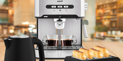 Pronti Breakfast Set with 1.6L Coffee Machine, Silver Noir Toaster & Kettle