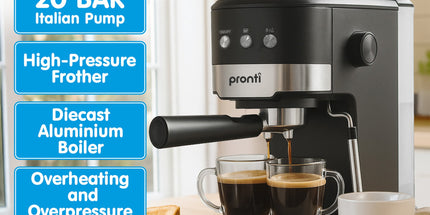 Pronti Breakfast Set with 1.25L Coffee Machine, Silver Noir Toaster & Kettle