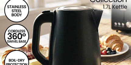 Pronti Breakfast Set with 1.25L Coffee Machine, Silver Noir Toaster & Kettle
