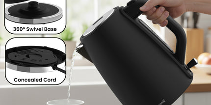 Pronti Breakfast Set with 1.25L Coffee Machine, Silver Noir Toaster & Kettle