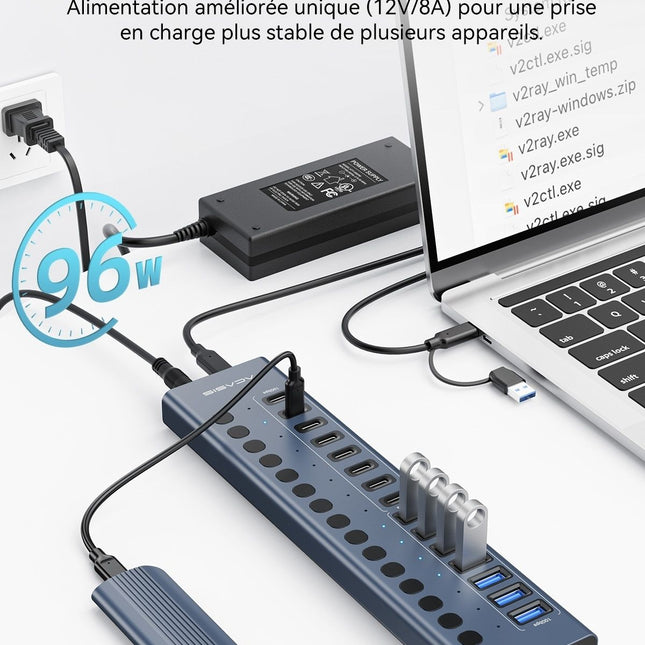 ACASIS HB16PRO 16-Port USB 3.2 10Gbps 12V/8A Powered 8 x USB-A + 8 x USB-C Docking Hub for PC & Laptop
