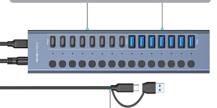 ACASIS HB16PRO 16-Port USB 3.2 10Gbps 12V/8A Powered 8 x USB-A + 8 x USB-C Docking Hub for PC & Laptop