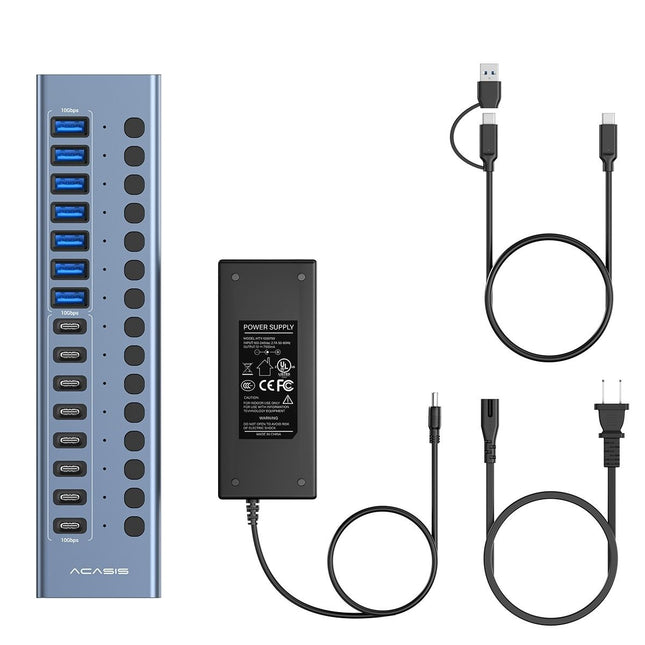 ACASIS HB16PRO 16-Port USB 3.2 10Gbps 12V/8A Powered 8 x USB-A + 8 x USB-C Docking Hub for PC & Laptop
