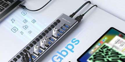 ACASIS HS-716MG USB 3.2 Gen2 10Gbps 12V/8A 16 Port USB-A + On/Off Switch with AC Power Adapter for PC & Laptop