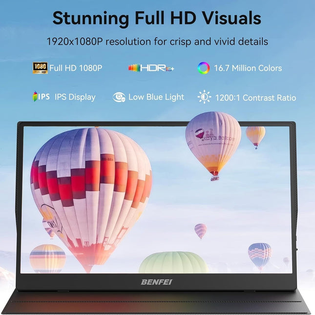 BENFEI 000451BK 15.6" FHD Portable Monitor USB-C HDMI IPS HDR Gaming Display w/ Speakers