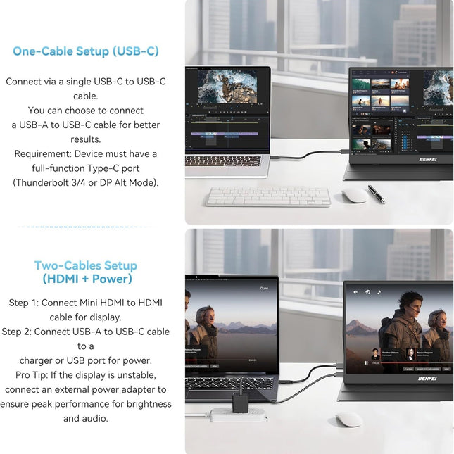 BENFEI 000451BK 15.6" FHD Portable Monitor USB-C HDMI IPS HDR Gaming Display w/ Speakers