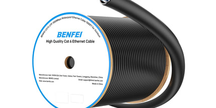 BENFEI 000704BK-305MS Pure Copper Cat 6 Cable 305M-Waterproof Black PE+PVC (Shielded) Double-Layer Jacket