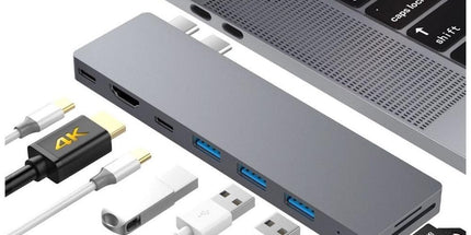 INTACT 9820T 8-in-1 Dual USB-C Adapter for MacBook/Pro HDMI/ Thunderbolt3/USB3.0*3/TypeC/SD/TF