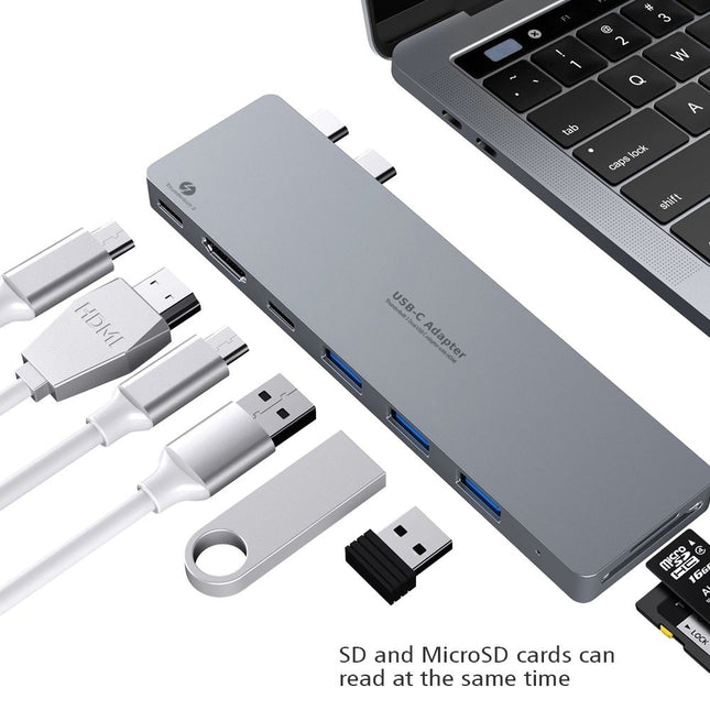 INTACT 9820T 8-in-1 Dual USB-C Adapter for MacBook/Pro HDMI/ Thunderbolt3/USB3.0*3/TypeC/SD/TF