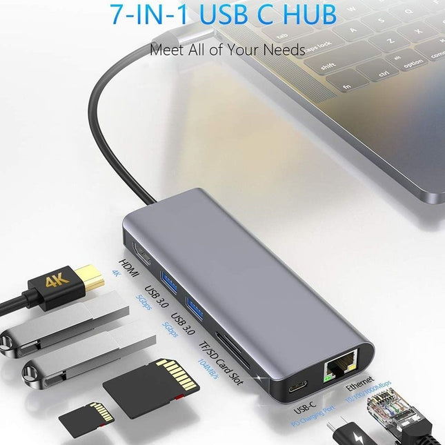 INTACT 9826T 7-in-1 USB-C Adapter HDMI/RJ45/USB3.0*2/SD/TF/ Type-C PD
