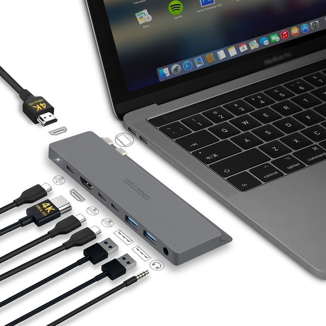 INTACT 9839T Dual USB-C 8-in-1 with Dual HDMI+USB3.0*3+USB-C Female + PD Power Adapter