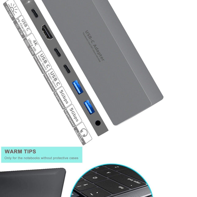 INTACT 9839T Dual USB-C 8-in-1 with Dual HDMI+USB3.0*3+USB-C Female + PD Power Adapter