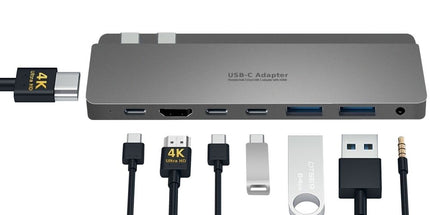 INTACT 9839T Dual USB-C 8-in-1 with Dual HDMI+USB3.0*3+USB-C Female + PD Power Adapter