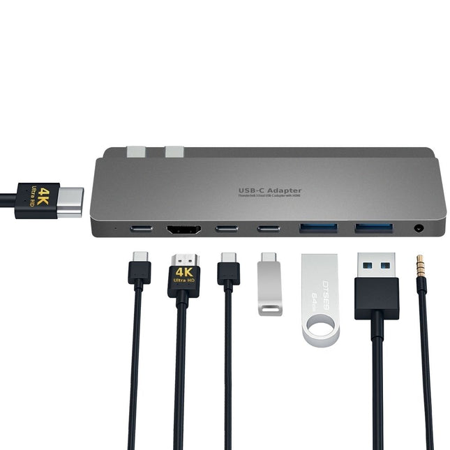INTACT 9839T Dual USB-C 8-in-1 with Dual HDMI+USB3.0*3+USB-C Female + PD Power Adapter