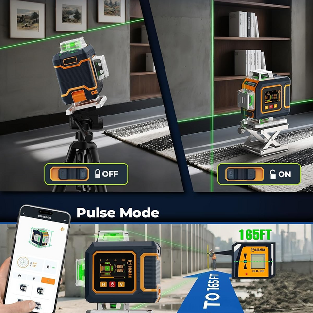 CIGMAN 16 Lines Green Laser Level 4×360° Self Leveling, Side LCD, CMS04