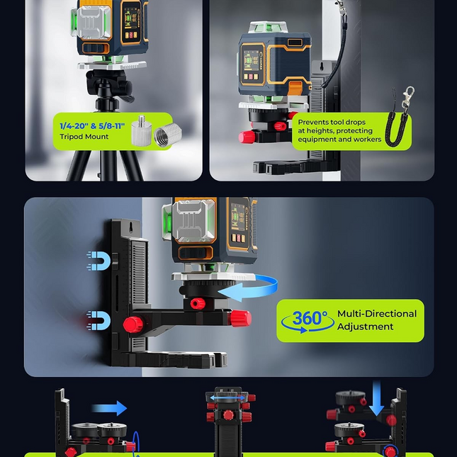 CIGMAN 16 Lines Green Laser Level 4×360° Self Leveling, Side LCD, CMS04