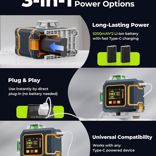 CIGMAN 16 Lines Green Laser Level 4×360° Self Leveling, Side LCD, CMS04
