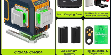 CIGMAN 16 Lines Green Laser Level 4×360° Self Leveling, Side LCD, CMS04