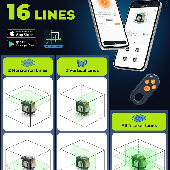 CIGMAN 16 Lines Green Laser Level 4×360° Self Leveling, Side LCD, CMS04