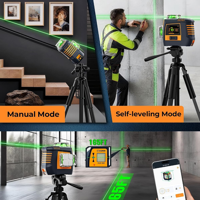 CIGMAN Gesture Control Laser Level with Side Screen Display, 3×360° Green CMS05