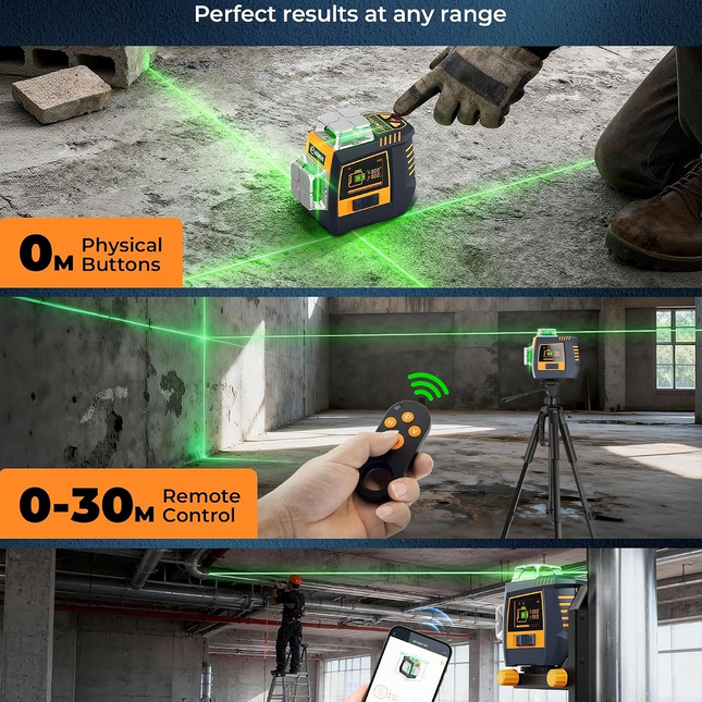 CIGMAN Gesture Control Laser Level with Side Screen Display, 3×360° Green CMS05