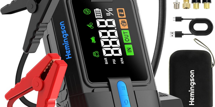 Car Jump Starter with Air Compressor, Hemingson 160PSI 3000A Portable Car Battery Jump Starter (9.0L Gas/8.0L Diesel), 12V Car Battery Jump Box Jumper Starter with Oversized LCD Display, Lights