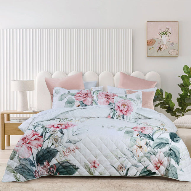 Bianca Coleraine White Floral Printed Bedspread Set Super King