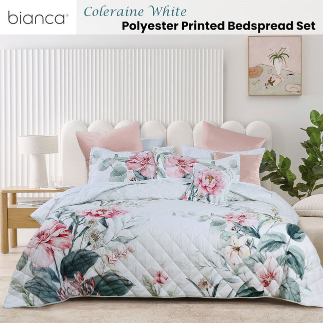 Bianca Coleraine White Floral Printed Bedspread Set Super King