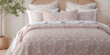 Bianca Myra Blush Floral Jacquard Bedspread Set Super King